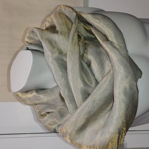 S sea foam green and gold silk and wool pashmina.